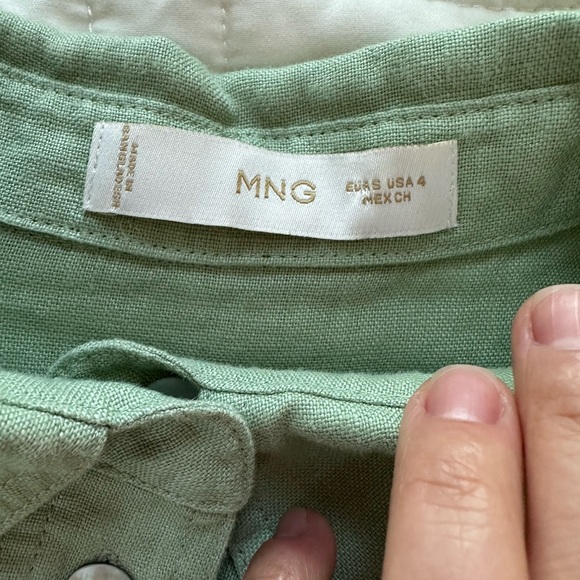 Mango Short Sleeve Linen Button Green Shirt - Picture 6 of 10